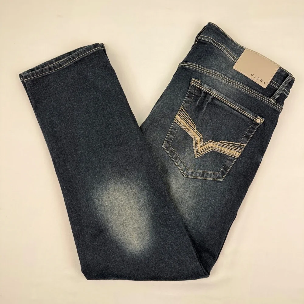 True Rebel Alpha 808 Slim Straight Jeans Mens 36x30 Dark Wash Stretch Denim NEW